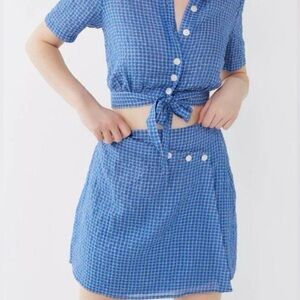 Revolve x The East Order Mahlia Plaid Wrap mini Skirt Cobalt Blue Small